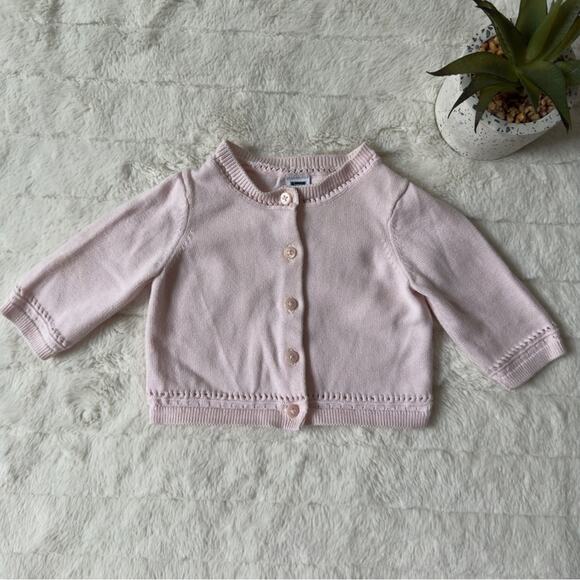 Janie and Jack 100% Cotton Blush Pink Baby Sweater cardigan long sleeve soft EUC - Picture 1 of 8